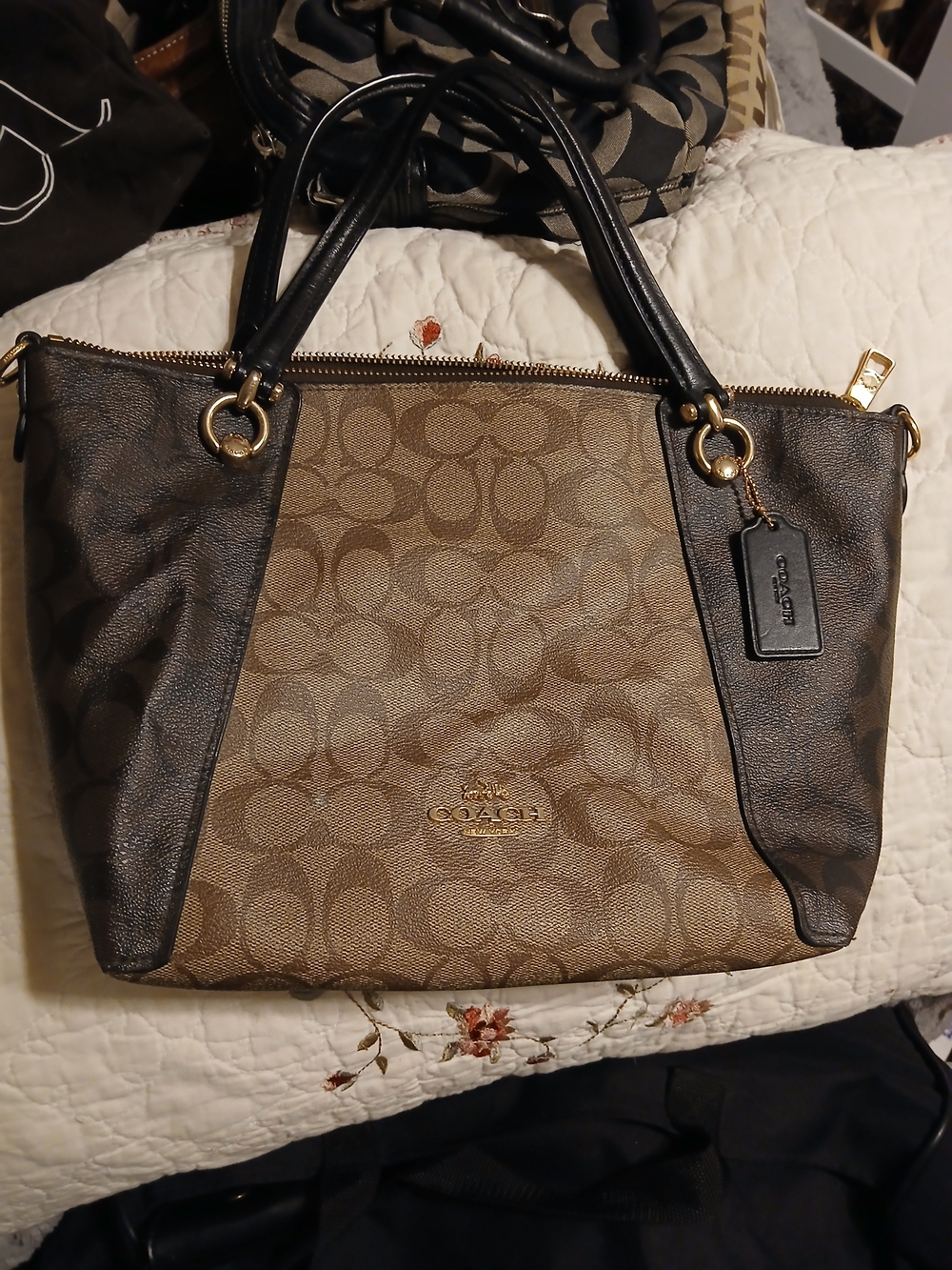Coach Brown and Dark Brown Signature Tote Shoulder Bag